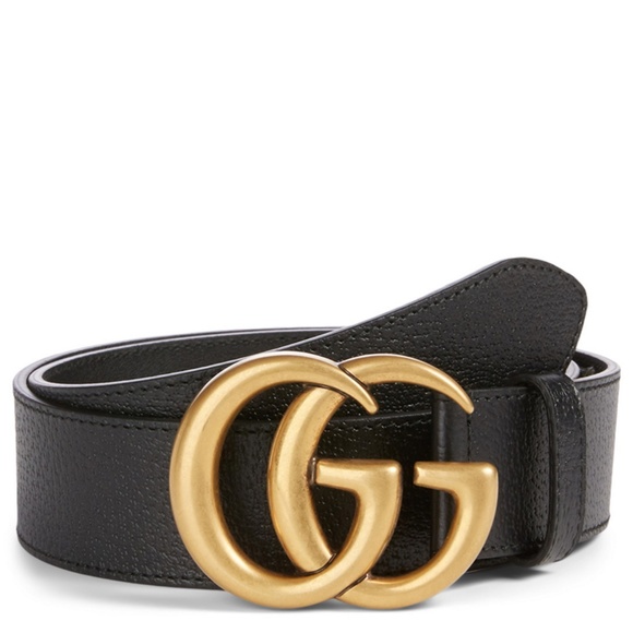 COPY - Gucci Black Leather Belt with Gold Double G Buckle - Picture 1 of 9